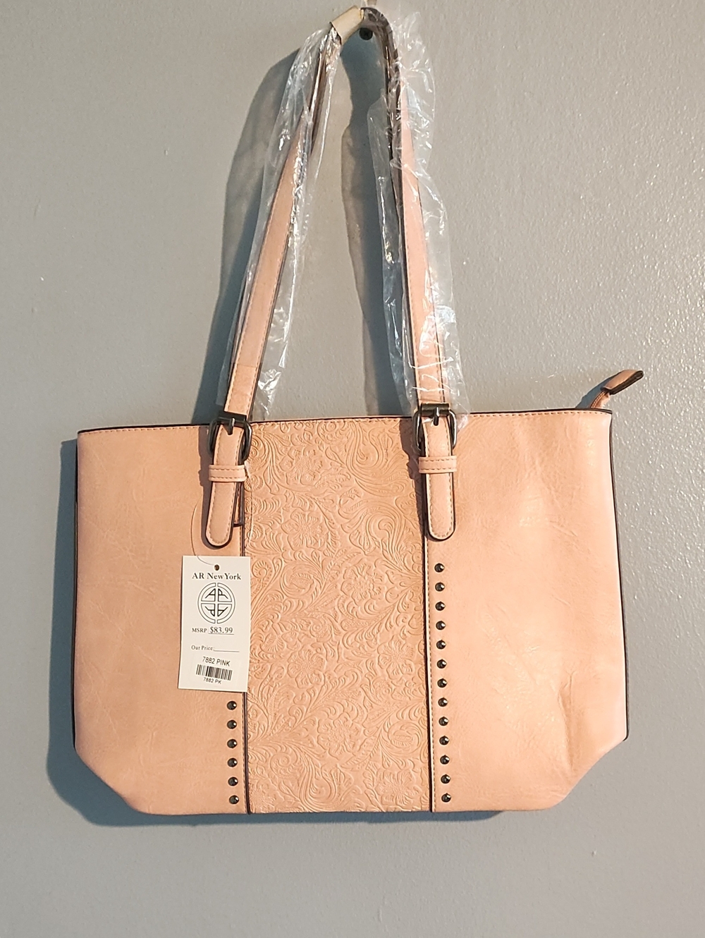 AR New York Blush Tote with Embossed Center and Stud Accents